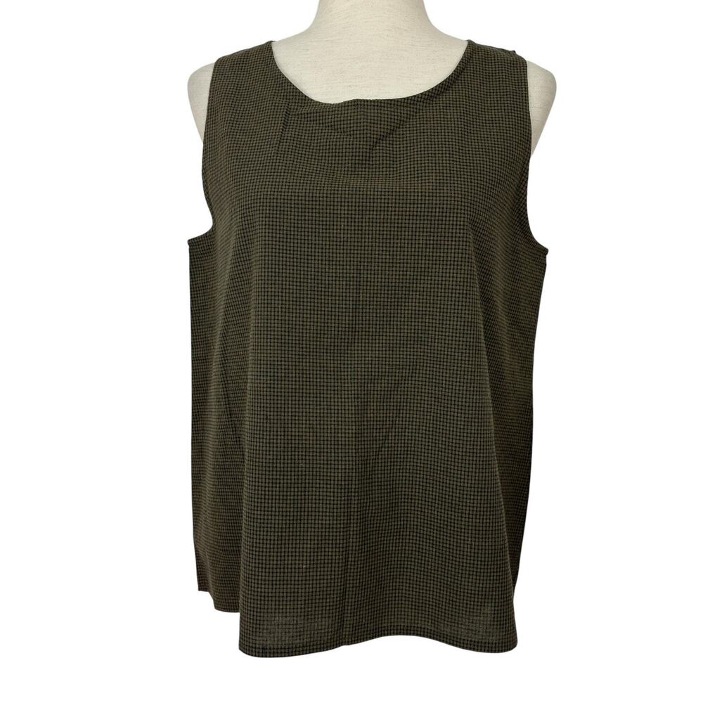 3 Potato Top Women S/M Brown Check Woven Lagenlook Artsy Earthy Sleeveless